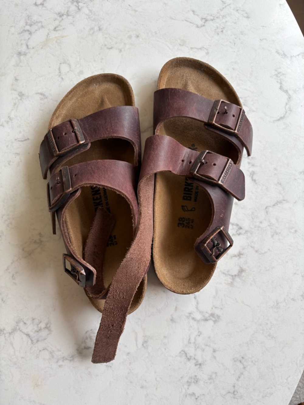 Birkenstock Brown Leather Three-Strap Sandals